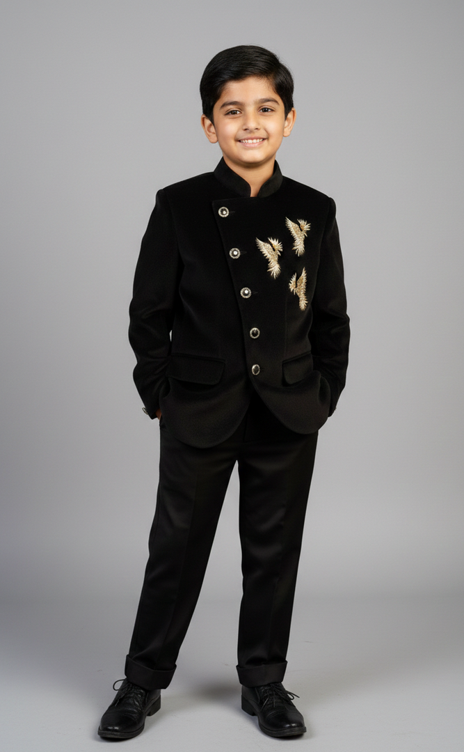 Boys' Black Velvet Jodhpuri Set - CuddlesClothing