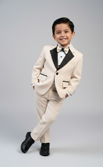 Load image into Gallery viewer, Boys' Beige Designer Tuxedo Suit - CuddlesClothing
