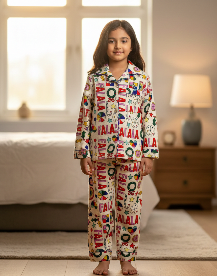 Kids Falala Christmas Flannel Nightsuit - CuddlesClothing