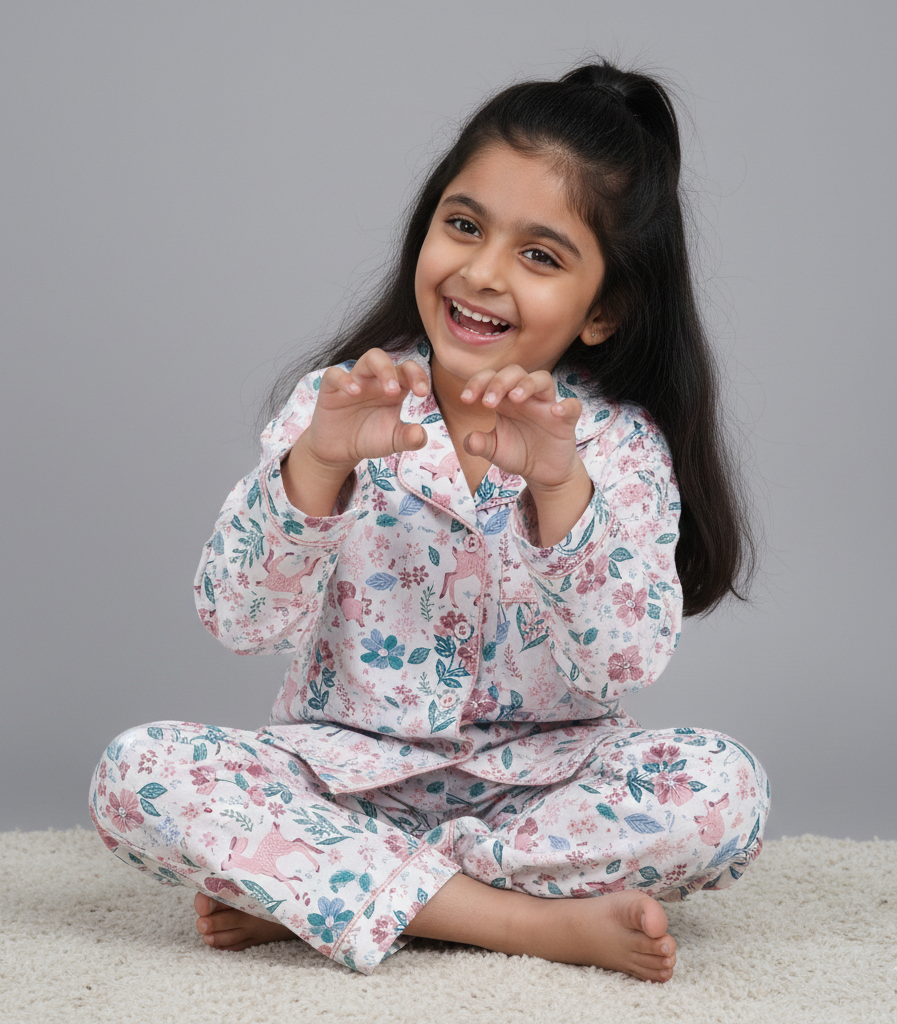 Floral & Animal Print Cotton Nightsuit - CuddlesClothing