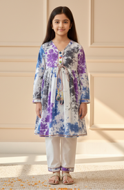 Girls Purple Tie and Dye Kurta & Pant Set - CuddlesClothing