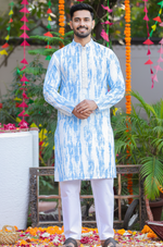 Load image into Gallery viewer, Men's Blue &amp; White Tie-Dye Kurta Pajama Set - CuddlesClothing