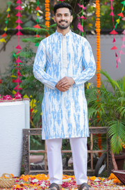 Men's Blue & White Tie-Dye Kurta Pajama Set - CuddlesClothing