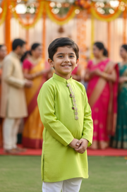 Boys Lime Green Cotton Kurta & White Pajama Set - CuddlesClothing