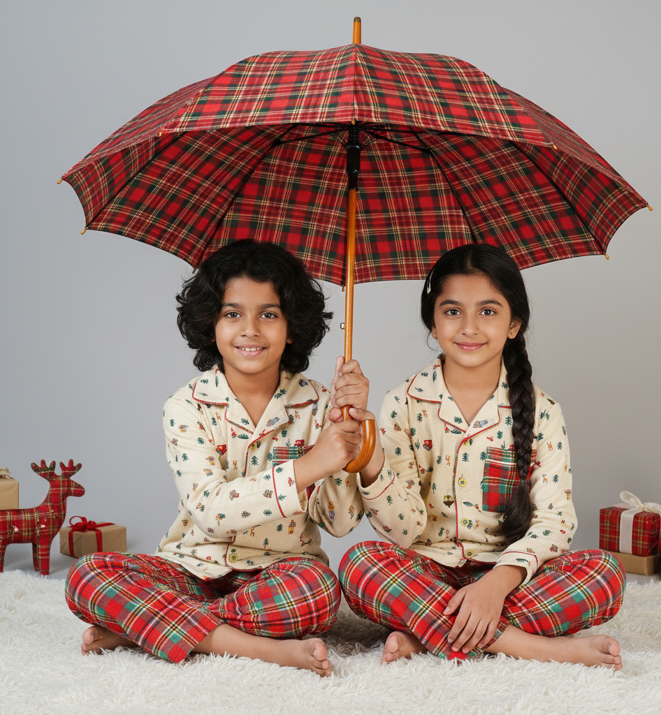 Winter Village Print Kids Flannel Nightsuit - CuddlesClothing