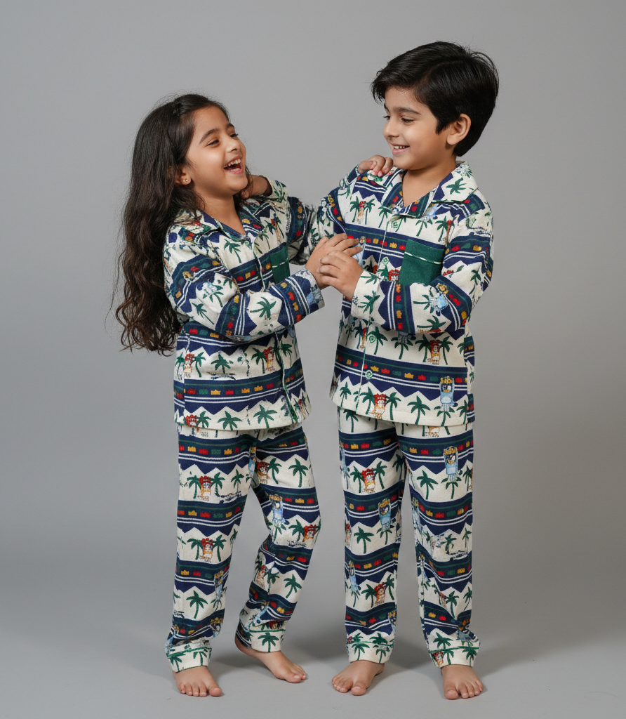 Bluey Print Kids Flannel Nightsuit - CuddlesClothing