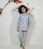 Load image into Gallery viewer, Girls Light Blue Penguin Flannel Nightsuit Set - CuddlesClothing