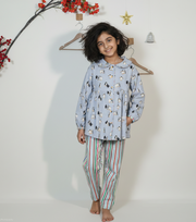 Girls Light Blue Penguin Flannel Nightsuit Set - CuddlesClothing
