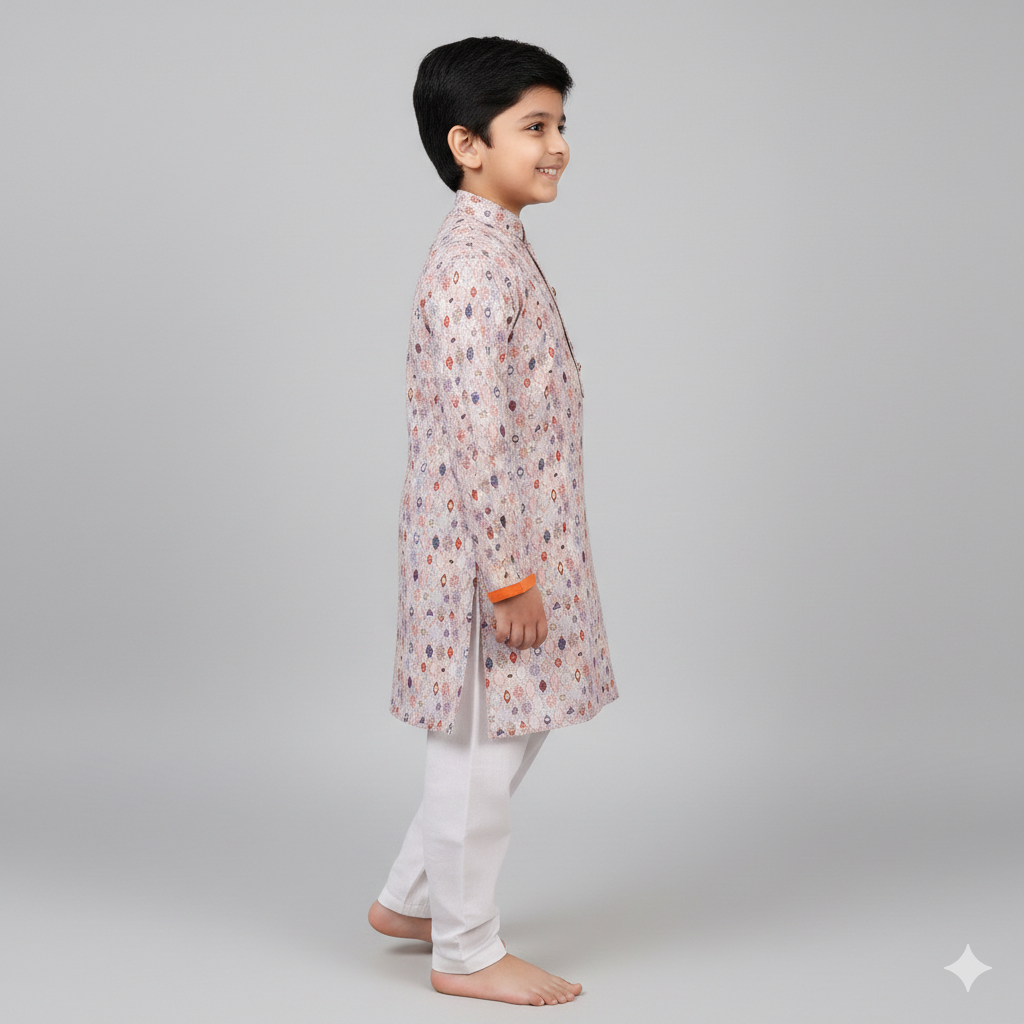 Stylish Modal Satin Printed Kurta Pajama Set for Boys - CuddlesClothing