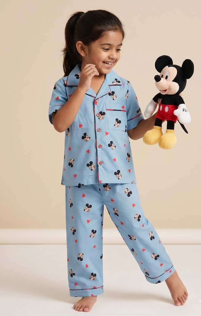 Mickey Hearts Cotton Poplin Kids Nightsuit Set