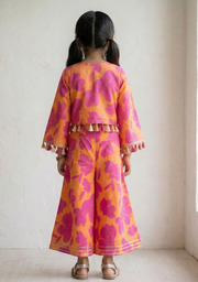 Girls Pink & Orange Floral Crop Top and Sharara Set - CuddlesClothing