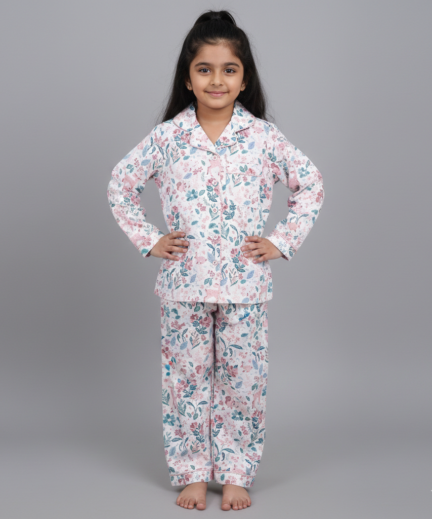 Floral & Animal Print Cotton Nightsuit - CuddlesClothing
