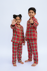 Load image into Gallery viewer, Red Plaid Kids Flannel Nightsuit - CuddlesClothing