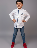 Load image into Gallery viewer, Boys White Batman Embroidered Cotton Shirt - CuddlesClothing