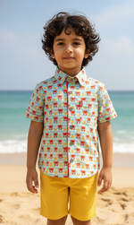 Load image into Gallery viewer, Boys Light Blue Crab Print Cotton Shirt - CuddlesClothing