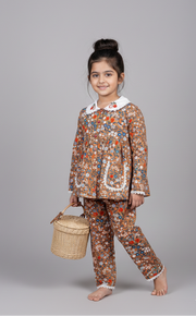 Embroidered Floral Cotton Nightsuit for Kids - CuddlesClothing