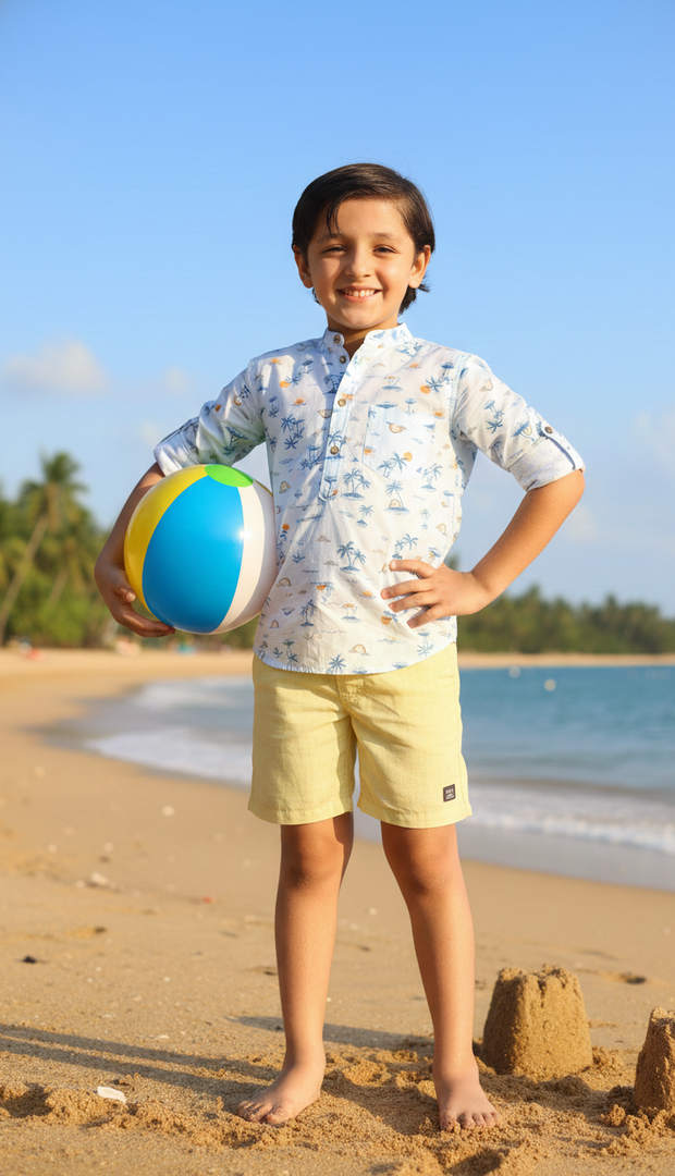 Boys Blue Tropical Palm Print Summer Shirt - CuddlesClothing