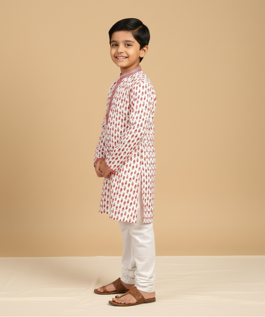 Handcrafted Block Print Cotton Kurta Pajama with Thread Embroidery - CuddlesClothing