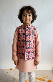 Designer Boys Silk Kurta Pajama & Printed Jacket Set - CuddlesClothing