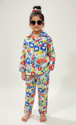 Load image into Gallery viewer, Vibrant Floral Cotton Muslin Nightsuit for Kids - CuddlesClothing