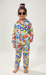 Vibrant Floral Cotton Muslin Nightsuit for Kids - CuddlesClothing