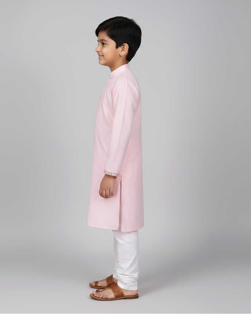 Soft Cotton Poplin Baby Pink Kurta Pajama Set for Boys - CuddlesClothing