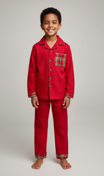 Load image into Gallery viewer, Kids Red Flannel Nightsuit - CuddlesClothing