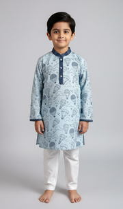Boys Light Blue Hot Air Balloon Print Kurta Set - CuddlesClothing
