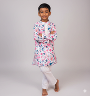 Boys Multi-Color Abstract Print Cotton Chikankari Kurta Set - CuddlesClothing