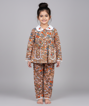 Embroidered Floral Cotton Nightsuit for Kids - CuddlesClothing