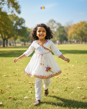 Girls White Frock Style Kurta Set - CuddlesClothing