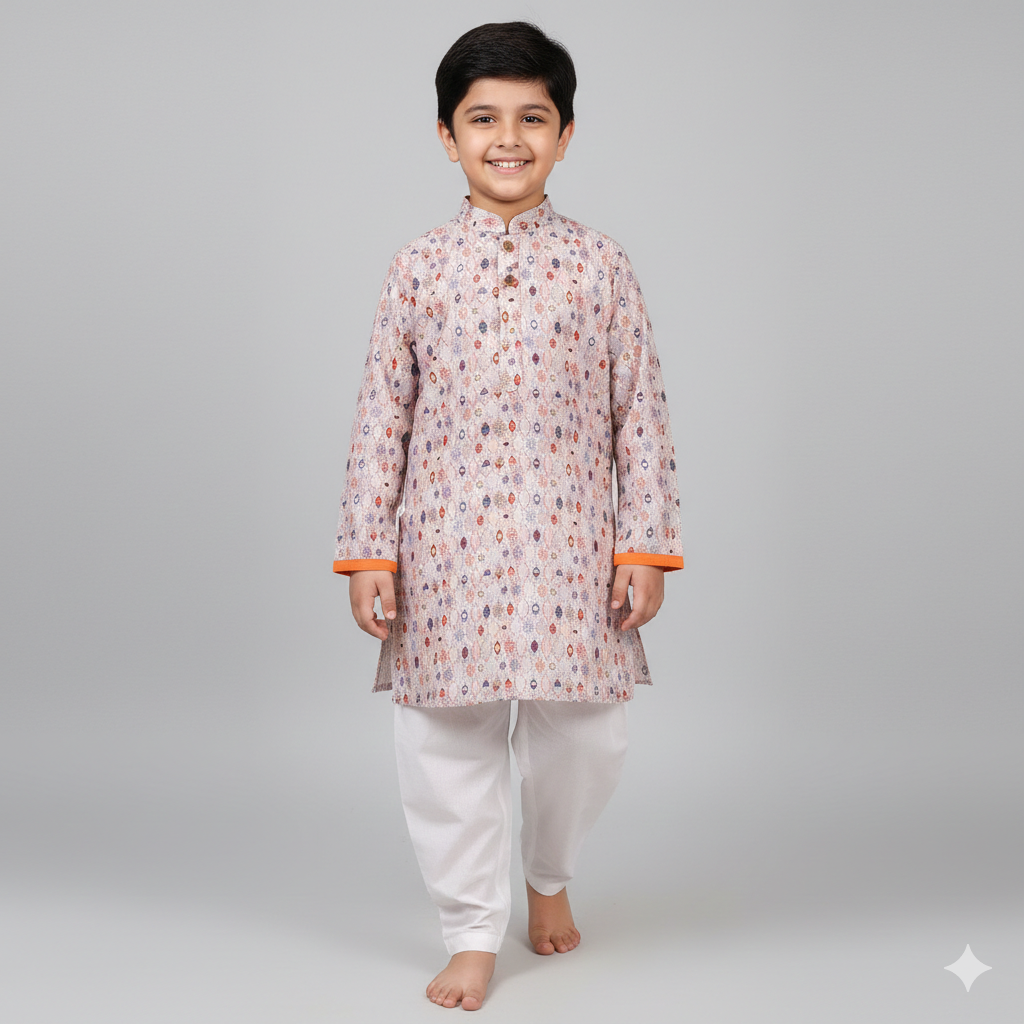 Stylish Modal Satin Printed Kurta Pajama Set for Boys - CuddlesClothing