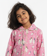 Load image into Gallery viewer, Pink Penguin Print Flannel Nightsuit for Kids - CuddlesClothing