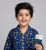 Load image into Gallery viewer, Navy Travel Print Cotton Nightsuit for Boys - CuddlesClothing
