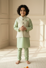 Load image into Gallery viewer, Green Lurex Glimmer Nehru Jacket &amp; Kurta Set for Boys - CuddlesClothing