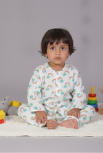 Load image into Gallery viewer, Kids White Muslin Nightsuit with Rainbow Print - CuddlesClothing