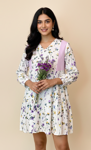 Lavender Floral Linen Midi Dress - CuddlesClothing