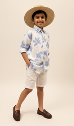 Load image into Gallery viewer, Boys' Blue Palm Tree Print Cotton Shirt - CuddlesClothing