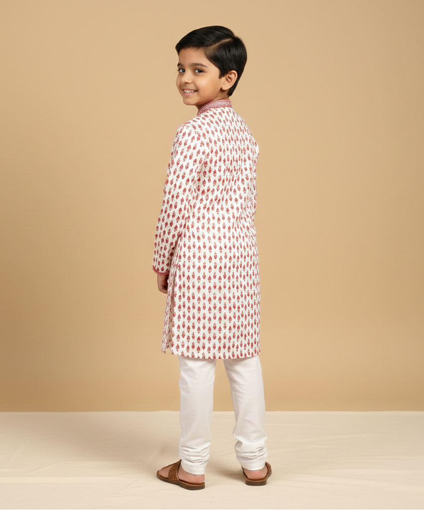 Handcrafted Block Print Cotton Kurta Pajama with Thread Embroidery - CuddlesClothing