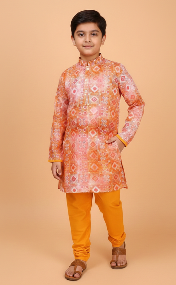 Printed Modal Satin Kurta Pajama Set for Boys - CuddlesClothing