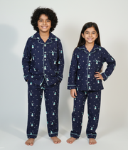 Navy Polar Bear Print Kids Flannel Nightsuit - CuddlesClothing