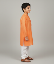 Brocade Silk Kurta Pajama with Pleated Neck Design for Boys - CuddlesClothing