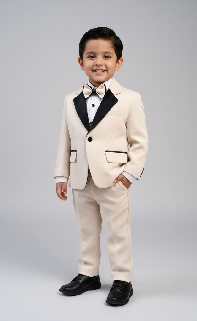 Boys' Beige Designer Tuxedo Suit - CuddlesClothing