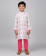 Super Soft Ikkat Print Kurta Pajama Set for Kids in Modal Satin - CuddlesClothing