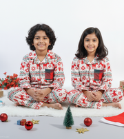 Reindeer Print Kids Flannel Nightsuit - CuddlesClothing