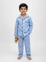 Load image into Gallery viewer, Anchor Print Blue Cotton Nightsuit for Boys - CuddlesClothing