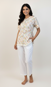 Floral Cotton Shirt & White Linen Trousers Set - CuddlesClothing