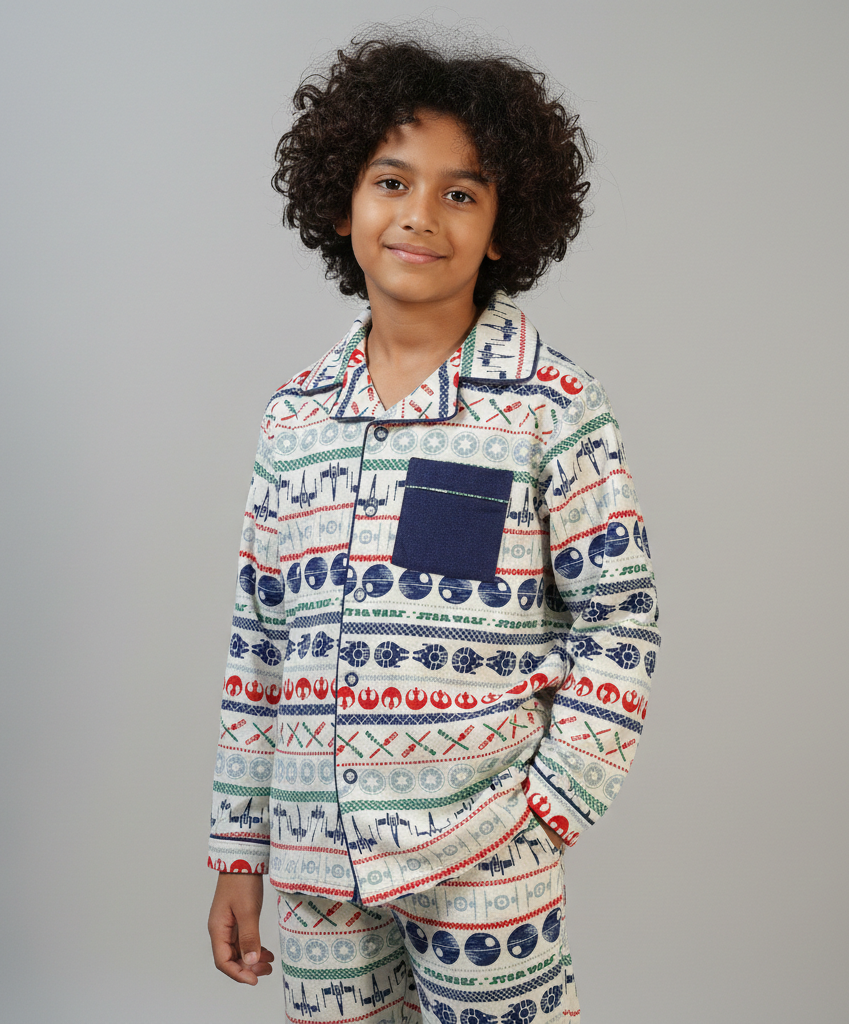 Star Wars Print Kids Flannel Nightsuit - CuddlesClothing
