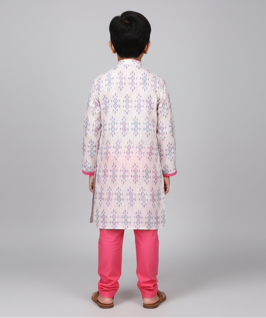 Super Soft Ikkat Print Kurta Pajama Set for Kids in Modal Satin - CuddlesClothing