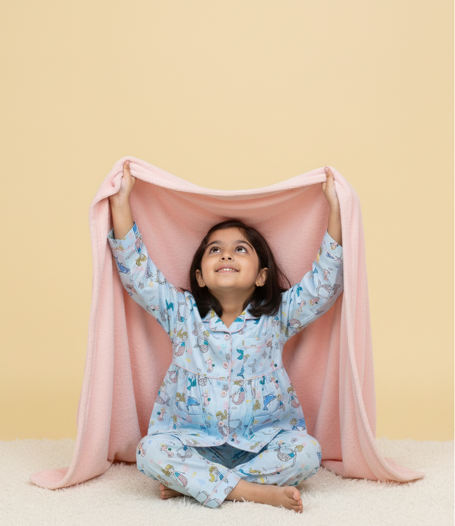 Mermaid Print Cotton Nightsuit for Girls - CuddlesClothing